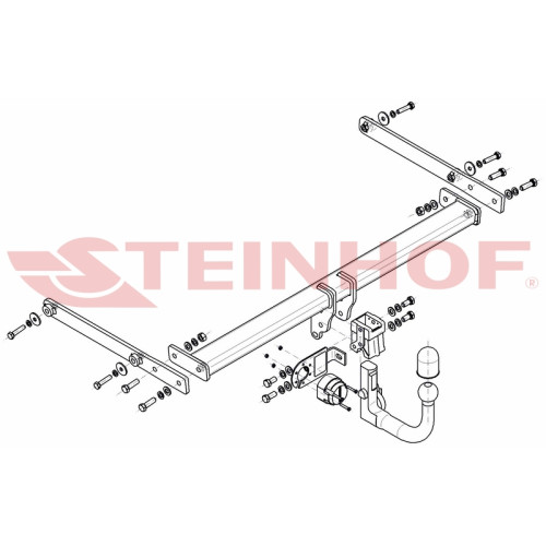 M-047 STEINHOF Фаркоп на Mazda 2 DJ 2015-. Требуется подрезка бампера. Тип шара: AV (вертикальное быстросъемное крепление шара на ключе). Нагрузки: 1200/50 кг, масса фаркопа 23,7 кг (без электрики в комплекте)