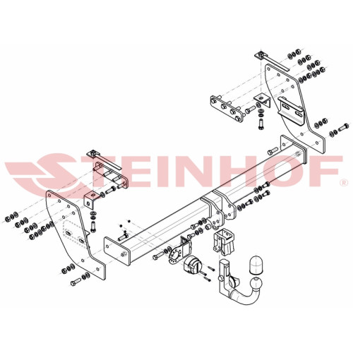 M-335 STEINHOF Фаркоп на Mitsubishi L200 2015-2019, FIAT Fullback 2016-2019 без подрезки бампера. Тип шара: AV (вертикальное быстросъемное крепление шара на ключе). Нагрузки: 3100/125 кг, масса фаркопа 30,78 кг (без электрики в комплекте)