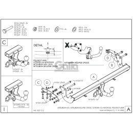 M122C GALIA Полностью оцинкованный фаркоп на Mitsubishi Eclipse Cross 2018-, Mitsubishi ASX 2010-2022 (без подрезки бампера), Citroen C4 Aircross 2012-2016, Peugeot 4008 2012-2016 (с невидимой по
