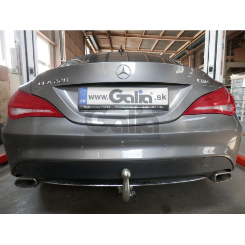 M146A GALIA Полностью оцинкованный фаркоп на Mercedes CLA-Class c117 купе / X117 универсал 2013-2019. Подрозетник убирается за бампер. Тип шара: A. Невидимый вырез бампера. Нагрузки: 1700/100 кг, масса фаркопа 15,32 кг