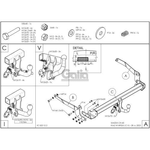 M149C GALIA Полностью оцинкованный фаркоп на Mazda CX-60 2022-, Mazda CX-80 2024-. Подрозетник убирается за бампер. Тип шара: C (горизонтальный съемный). Невидимый вырез бампера. Нагрузки: 2500/130 кг, масса фаркопа 22,77 кг