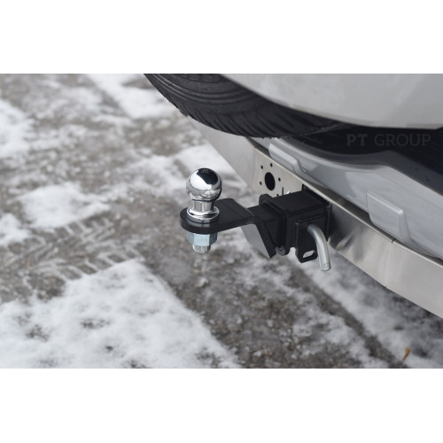 MPJ-99-991124.00 PT GROUP Фаркоп с нержавеющей накладкой на Mitsubishi Pajero III 2000-2008, IV 2008-2020 без подрезки бампера. Тип шара: E (легкосъемный шар под квадрат). Нагрузки: 3500/135 кг, масса фаркопа 25,5 кг (без электрики в комплекте)