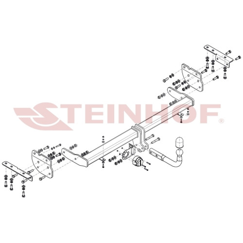 N-076 STEINHOF Фаркоп на Nissan Pathfinder 2014-2021 без снятия и подрезки бампера. Тип шара: A. Нагрузки: 3000/140 кг, масса фаркопа 25 кг (без электрики в комплекте)