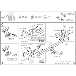 N055A GALIA Полностью оцинкованный фаркоп на Nissan X-Trail T32 2014-2022, Renault Koleos 2016-2020. Тип шара: A. Без выреза бампера. Нагрузки: 2000/100 кг, масса фаркопа 20,72 кг