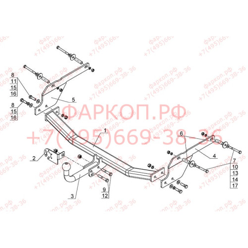 NS 24 AVTOS Фаркоп на Nissan Almera 2013-2018 без подрезки бампера. Тип шара: A. Нагрузки: 1200/75 кг, масса фаркопа 16,5 кг (без электрики в комплекте)