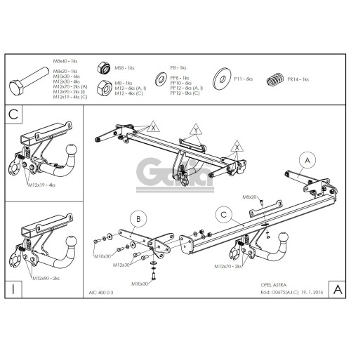 O067A GALIA Полностью оцинкованный фаркоп на Opel Astra K хетчбек 5 дверей 2015-2021. Подрозетник убирается за бампер. Тип шара: A. Без выреза бампера. Нагрузки: 1600/80 кг, масса фаркопа 16,92 кг