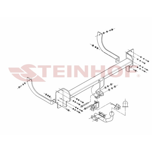 P-042 STEINHOF Фаркоп на Peugeot 407 универсал 2004-2008 (без подрезки бампера), Peugeot 407 универсал 2008-2011 (требуется подрезка бампера). Тип шара: A. Нагрузки: 1600/75 кг, масса фаркопа 22,8 кг (без электрики в комплекте)