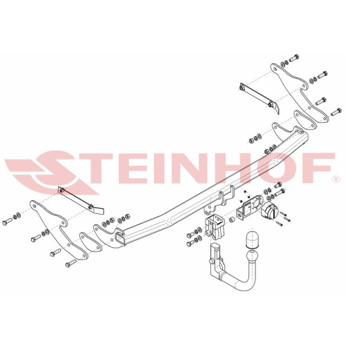 R-044 STEINHOF Фаркоп на Renault Scenic 2016-2018, Renault Grand Scenic 2018-2022 без подрезки бампера. Тип шара: AV (вертикальное быстросъемное крепление шара на ключе). Нагрузки: 1850/80 кг, масса фаркопа 22,2 кг (без электрики в комплекте)