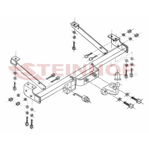 R-127 STEINHOF Фаркоп на Renault Trafic фургон, микроавтобус 05/2001-2014, Opel Vivaro 2001-2014, Nissan Primastar 09/2002-2014 без снятия и подрезки бампера. Тип шара: F. Нагрузки: 2000/80 кг, масса фаркопа 19,7 кг (без электрики в комплекте)