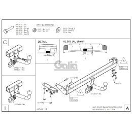 R093C GALIA Полностью оцинкованный фаркоп на Land Rover Range Rover Evoque 2011-2019. Тип шара: C (горизонтальный съемный). Невидимый вырез бампера. Нагрузки: 2000/125 