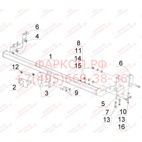 RN 08 AVTOS Фаркоп на Renault Kangoo 2010-2020. Необходима подрезка бампера. Тип шара: A. Нагрузки: 1350/75 кг, масса фаркопа 18 кг (без электрики в комплекте)