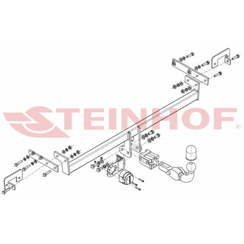 S-381 STEINHOF Фаркоп на Suzuki Celerio 2014-2019. Требуется подрезка бампера. Тип шара: AH (горизонтальное быстросъемное крепление шара на ключе). Нагрузки: 450/40 кг, масса фаркопа 12,5 кг (без электрики в комплекте)