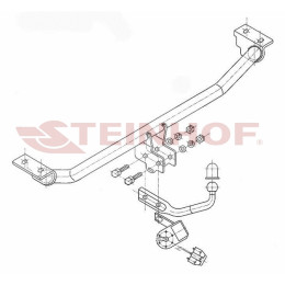 T-100 STEINHOF Фаркоп на Toyota Avensis седан/лифтбек T22 1997-04/2003. Требуется подрезка бампера. Тип шара: A. Нагрузки: 1550/75 кг, масса фаркопа 12,6 кг (без электри