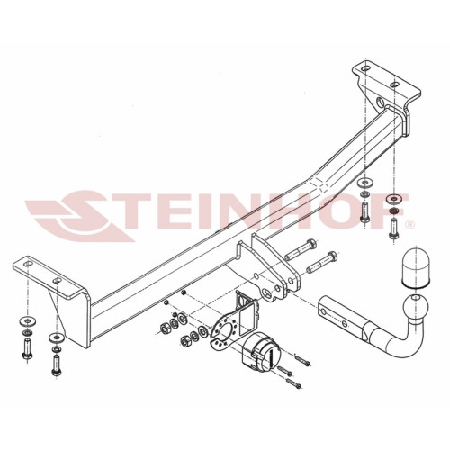 T-229 STEINHOF Фаркоп на Toyota Yaris Verso 1999-2005, Toyota Fun Cargo 1999-2005 без снятия и подрезки бампера. Тип шара: A. Нагрузки: 1000/50 кг, масса фаркопа 18,5 кг (без электрики в комплекте)