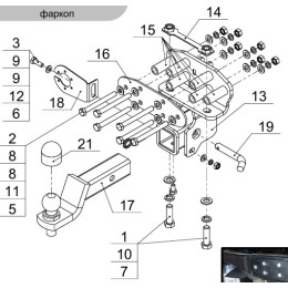 TCU00026N ТСС Фаркоп на Toyota Land Cruiser 200 2007-2021. Требуется подрезка бампера. Тип шара: E (шаровый узел под американский квадрат с нержавеющим шаром). Н