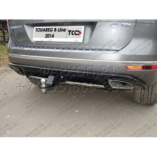 TCU00035 ТСС Фаркоп на Volkswagen Touareg, в т.ч. R-Line 2014-2018 без подрезки бампера. Тип шара: E (шаровый узел под американский квадрат). Нагрузки: 3500/100 кг