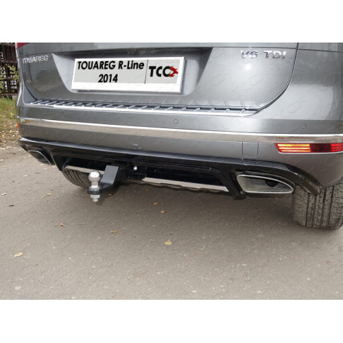 TCU00035 ТСС Фаркоп на Volkswagen Touareg, в т.ч. R-Line 2014-2018 без подрезки бампера. Тип шара: E (шаровый узел под американский квадрат). Нагрузки: 3500/100 кг