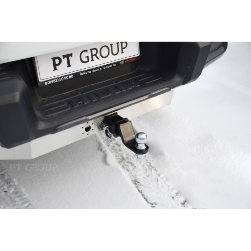 THI-15-991124.00 PT GROUP Фаркоп с нержавеющей накладкой на Sollers ST6 2023-, Sollers ST8 2025-, Toyota Hilux 2015-, JAC T6 2015-, JAC T8 2023-, JAC T8 Pro 2023- без подрезки бампера. Тип шара: E (легкосъемный шар под квадрат). Нагрузки: 3500/140 кг, мас