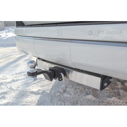 TLT-21-991124.00 PT GROUP Фаркоп с нержавеющей накладкой на Toyota Land Cruiser 300 2021-, Lexus LX600 2022- без подрезки бампера. Тип шара: E (легкосъемный шар под квадрат). Нагрузки: 3500/140 кг, масса фаркопа 14,2 кг (без электрики в комплекте)