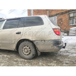 H.T42.A HALTY Фаркоп на Toyota Caldina T190 рессорная 1992-2002 (кузов 196, 197, 198). Требуется подрезка бампера. Тип шара: A. Нагрузки: 750/75 кг, масса фаркопа 12,9 кг