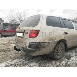 H.T42.A HALTY Фаркоп на Toyota Caldina T190 рессорная 1992-2002 (кузов 196, 197, 198). Требуется подрезка бампера. Тип шара: A. Нагрузки: 750/75 кг, масса фаркопа 12,9 кг