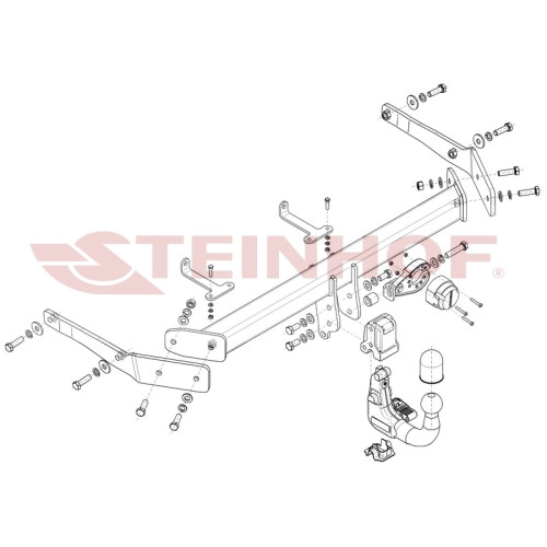 V-086 STEINHOF Фаркоп на Volkswagen ID.4 E21 05/2020-. Требуется подрезка бампера. Тип шара: AV (вертикальное быстросъемное крепление шара на ключе). Нагрузки: 1400/85 кг (без электрики в комплекте)