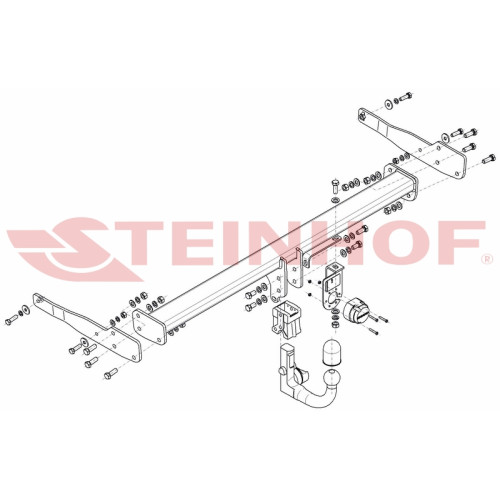 V-157 STEINHOF Фаркоп на Seat Alhambra 2012-2020, Volkswagen Sharan 2012-2020 без подрезки бампера. Тип шара: AV (вертикальное быстросъемное крепление шара на ключе). Нагрузки: 2500/100 кг, масса фаркопа 22,52 кг (без электрики в комплекте)