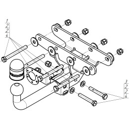 95201-A MOTODOR Фаркоп с оцинкованным шаром на Jeep Wrangler JK 2007-2018, JL 2018- (только американская версия) без выреза в бампере. Тип шара: A. Нагрузки 1900/75 кг, м
