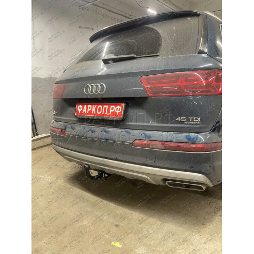 A105-A Лидер-плюс ТСУ для Audi Q7 2015-. Требуется подрезка бампера. Нагрузки: 1500/75 кг, масса фаркопа 20,4 кг (без электрики в комплекте)