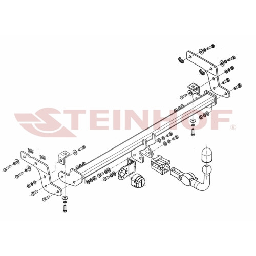 C-046 STEINHOF Фаркоп на Citroen C-Elysee 2013-2016, Peugeot 301 2013-2016 без подрезки бампера. Тип шара: AH (горизонтальное быстросъемное крепление шара на ключе). Нагрузки: 1400/75 кг, масса фаркопа 19,3 кг (без электрики в комплекте)