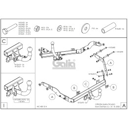 C047C GALIA Полностью оцинкованный фаркоп на Citroen Xsara Picasso 2000-2010. Особенности: с 2006- необходим блок согласования. Тип шара: C (горизонтальный съемны
