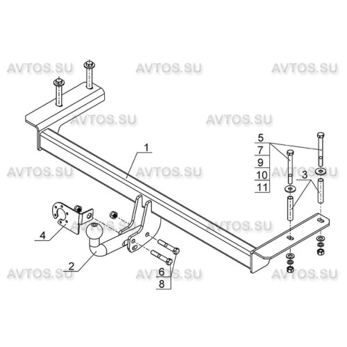 CN 01 AVTOS Фаркоп на Citroen C4 седан 2013-2022 без подрезки бампера. Тип шара: A. Нагрузки: 1250/75 кг, масса фаркопа 13 кг (без электрики в комплекте)