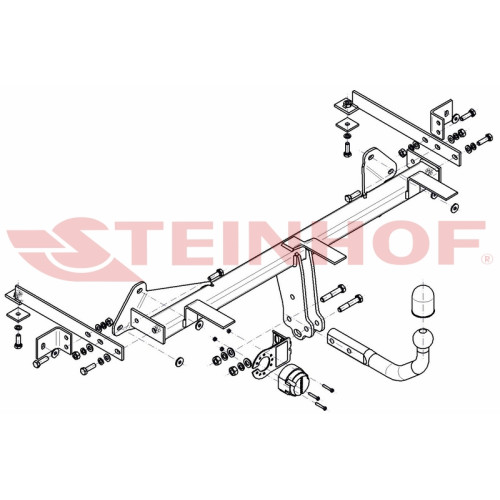 F-060 STEINHOF Фаркоп на FIAT 500L Trekking 2012-2017, FIAT 500L Cross 2018-2022. Требуется подрезка бампера. Тип шара: A. Нагрузки: 1200/90 кг, масса фаркопа 17,01 кг (без электрики в комплекте)