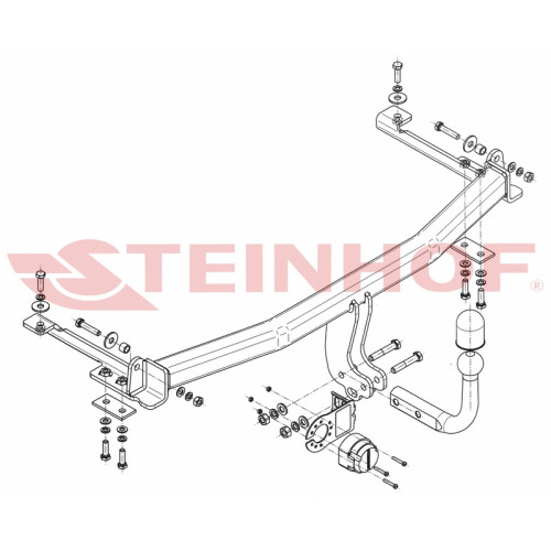H-067 STEINHOF Фаркоп на Honda Jazz 2002-2008. Требуется подрезка бампера. Тип шара: A. Нагрузки: 1000/70 кг, масса фаркопа 15,2 кг (без электрики в комплекте)