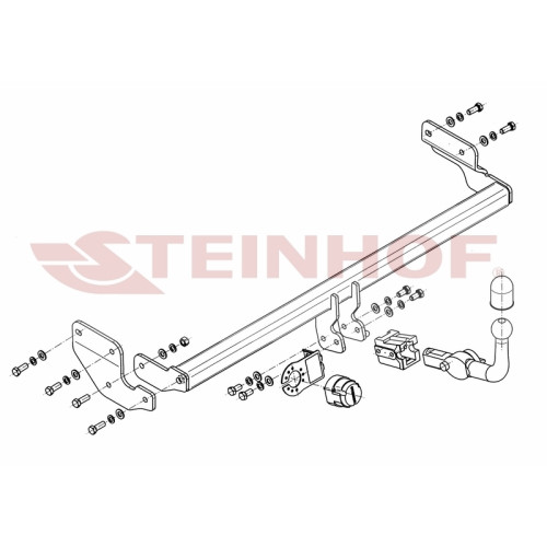H-210 STEINHOF Фаркоп на Hyundai Accent 2006-2011, кроме сборки ТагАЗ. Требуется подрезка бампера. Тип шара: AH (горизонтальное быстросъемное крепление шара на ключе). Нагрузки: 1400/60 кг, масса фаркопа 18,6 кг (без электрики в комплекте)