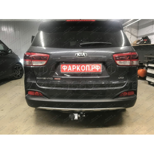 K121-A Лидер-плюс ТСУ для Kia Sorento Prime дорестайл 2015-2018 (дизель, бензин), Hyundai Santa Fe 2015-2018 (дизель). Требуется подрезка бампера. Нагрузки: 1300/75 кг, масса фаркопа 18,42 кг (без электрики в комплекте)