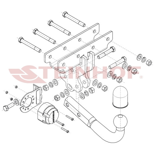 J-079 STEINHOF Фаркоп на Jeep Gladiator 01/2020- без снятия и подрезки бампера. Тип шара: A. Нагрузки: 3500/180 кг, масса фаркопа 8,52 кг (без электрики в комплекте)