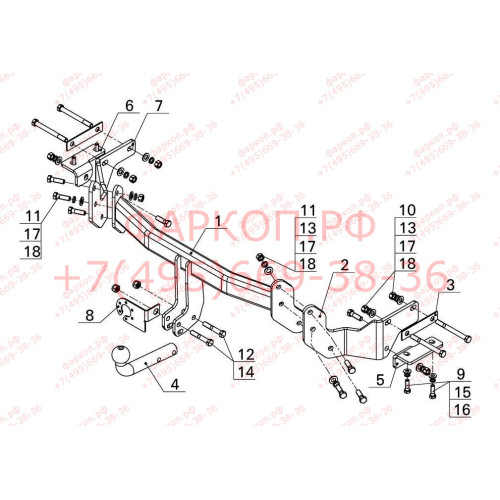 KI 24 AVTOS Фаркоп на Hyundai Santa Fe 2012-2018, Kia Sorento 2012-2015. Необходима подрезка бампера. Тип шара: A. Нагрузки: 2000/100 кг, масса фаркопа 18 кг (без электрики в комплекте)