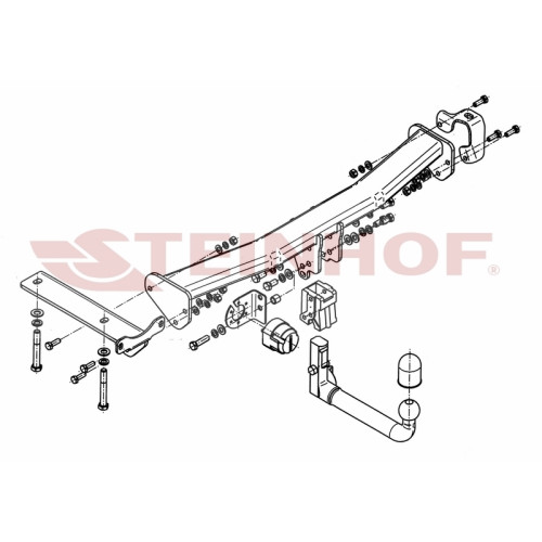 L-103 STEINHOF Фаркоп на Land Rover Freelander II 2006-2015. Требуется подрезка бампера. Тип шара: AV (вертикальное быстросъемное крепление шара на ключе). Нагрузки: 2300/150 кг, масса фаркопа 20,65 кг (без электрики в комплекте)