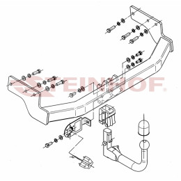 M-035 STEINHOF Фаркоп на Mazda CX-9 2007-2012. Требуется подрезка бампера. Тип шара: AV (вертикальное быстросъемное крепление шара на ключе). Нагрузки: 1900/85 к