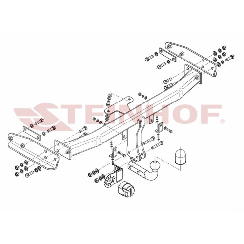 M-050 STEINHOF Фаркоп на Ford Maverick 2004-2007, Mazda Tribute 2004-2007. Требуется подрезка бампера. Тип шара: A. Нагрузки: 2000/80 кг, масса фаркопа 20,8 кг (без электрики в комплекте)