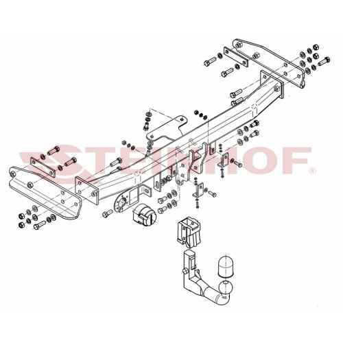 M-051 STEINHOF Фаркоп на Ford Maverick 2004-2007, Mazda Tribute 2004-2007. Требуется подрезка бампера. Тип шара: AV (вертикальное быстросъемное крепление шара на ключе). Нагрузки: 2000/80 кг, масса фаркопа 23,1 кг (без электрики в комплекте)