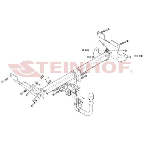 M-057 STEINHOF Фаркоп на Mazda CX-5 2017-2025 без подрезки бампера. Тип шара: AV (вертикальное быстросъемное крепление шара на ключе). Нагрузки: 2100/100 кг, масса фаркопа 24 кг (без электрики в комплекте)