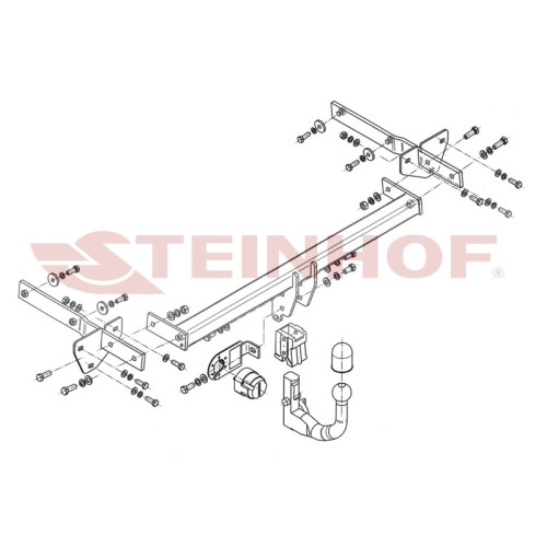 M-099 STEINHOF Фаркоп на Mercedes A-Class w169 2004-2012, Mercedes B-Class w245, кроме AMG 2005-2011. Требуется подрезка бампера. Тип шара: AV (вертикальное быстросъемное крепление шара на ключе). Нагрузки: 1500/70 кг, масса фаркопа 18,9 кг (без электрики
