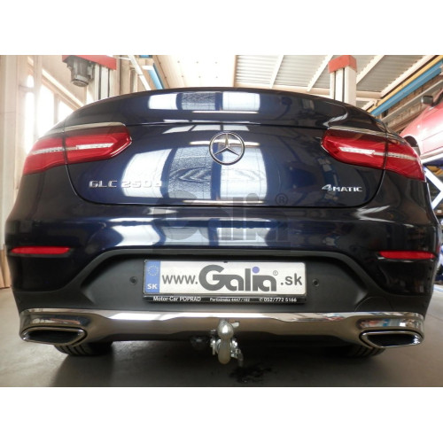 M145C GALIA Полностью оцинкованный фаркоп на Mercedes GLC-Class x253 2015-2022, Mercedes GLC-Class Coupe C253 2016-2022. Тип шара: C (горизонтальный съемный) Невидимый вырез бампера. Нагрузки: 2500/120 кг, масса фаркопа 18,87 кг