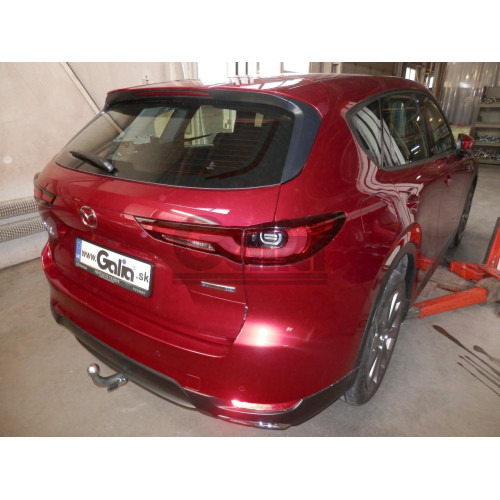 M149V GALIA Полностью оцинкованный фаркоп на Mazda CX-60 2022-, Mazda CX-80 2024-. Подрозетник убирается за бампер. Тип шара: AV (вертикальное быстросъемное крепление шара на ключе). Невидимый вырез бампера. Нагрузки: 2500/130 кг, масса фаркопа 22,77 кг