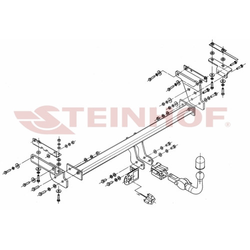 N-095 STEINHOF Фаркоп на Nissan Qashqai, в т.ч. Qashqai +2 2007-2014. Требуется подрезка бампера. Тип шара: AH (горизонтальное быстросъемное крепление шара на ключе). Нагрузки: 1600/75 кг, масса фаркопа 21,2 кг (без электрики в комплекте)