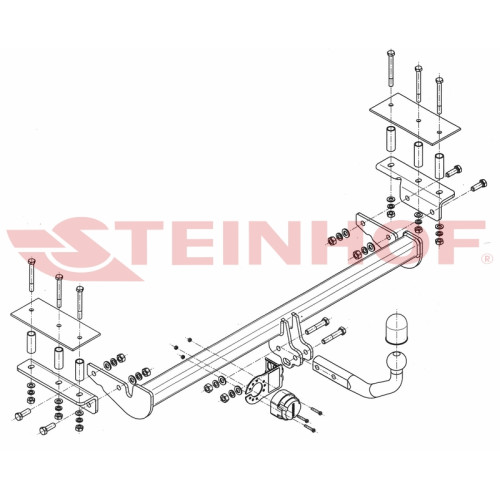 O-136 STEINHOF Фаркоп на Opel Astra H седан 2007-2012 без снятия и подрезки бампера. Тип шара: A. Нагрузки: 1650/75 кг, масса фаркопа 18,2 кг (без электрики в комплекте)