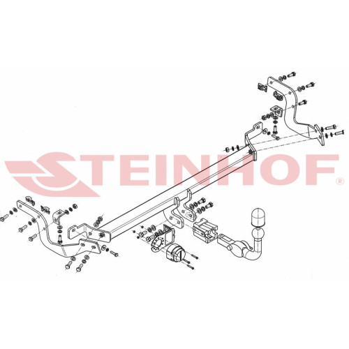 P-051 STEINHOF Фаркоп на Peugeot 2008 2012-2019 без подрезки бампера. Тип шара: AH (горизонтальное быстросъемное крепление шара на ключе). Нагрузки: 1300/60 кг, масса фаркопа 19,4 кг (без электрики в комплекте)