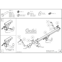 P034C GALIA Полностью оцинкованный фаркоп на Peugeot 407 универсал 2004-2008. Тип шара: C (горизонтальный съемный). Без выреза бампера. Нагрузки: 1900/80 кг, ма
